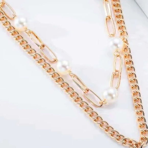 Geometric Exaggerated Double Layer Faux Pearl Necklace - Picture 2 of 3